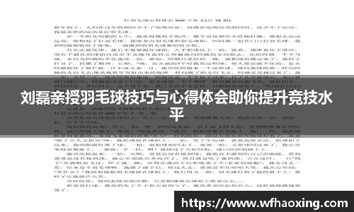 刘磊亲授羽毛球技巧与心得体会助你提升竞技水平